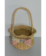 Vintage FTD Woven Wicker Rattan Floral Bow Planter Basket w/ Handle Boho... - $24.60 CAD