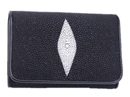 Genuine Stingray Skin Leather Short Trifold Women Wallet : Black  - £49.98 GBP