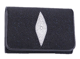 Genuine Stingray Skin Leather Short Trifold Women Wallet : Black  - £48.08 GBP