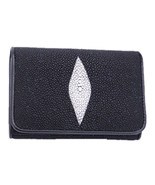 Genuine Stingray Skin Leather Short Trifold Women Wallet : Black  - £50.33 GBP