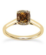 Diamond Solitaire Ring Cushion Shape Brown Color 14K Yellow Gold SI2 2 C... - £2,689.66 GBP