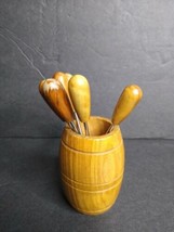 Set 6 Olive Wood Hors d&#39;oeuvres Forks Picks Horderve Appetizer Wooden Ba... - £6.62 GBP