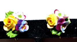 Vintage Gold Color and Bone China FLORAL BOUQUET Clip on earrings - £11.14 GBP