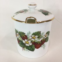 Hammersley Strawberry Ripe Floral Bone China Jam Jelly Jar  With Lid England - £27.85 GBP