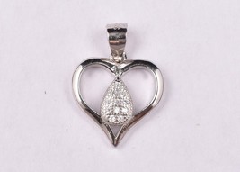 Sterling Silver Cubic Zirconia Heart Shape Women Pendant Necklace Casual Wear - £21.41 GBP+