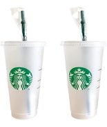 Starbucks 2 Pack Reusable Venti Frosted Cold Cup With Lid &amp; green Straw ... - £9.47 GBP