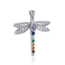 Jewelry Trends Chakra Dragonfly Sterling Silver Pendant Necklace 18&quot; Cari Buziak - £90.37 GBP
