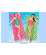 Air Mat Swimming Pool H2OGO! Float’n Roll 7 Ft Long W/ Pillow PINK &amp; GREEN - £13.57 GBP