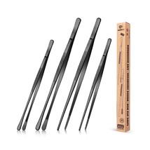 4 Pcs Kitchen Fine Tweezer Tongs, 12&#39;&#39; And 10&#39;&#39; Stainless Steel Food Tweezers Se - £32.96 GBP