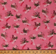 Cotton Courage Faith Hope Flowers Breast Cancer Fabric Print by the Yard D768.62 - £9.61 GBP