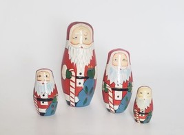 Vintage Wooden Santa Claus Nesting Dolls Set Of 4 Gift Bag Candy Cane  - £14.90 GBP