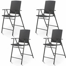 4 PCS Folding Rattan Wicker Bar Stool Chair Indoor &amp;Outdoor Furniture Br... - £236.22 GBP