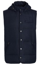 Saks Fifth Avenue Men&#39;s Hood Navy Lining Zipper Wool Down Vest Size L $498 - £179.22 GBP