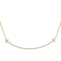 10kt Yellow Gold Womens Round Diamond Curved Bar Necklace 1/3 Cttw - £381.69 GBP