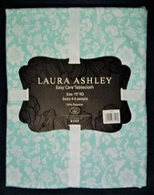 NIP Laura Ashley Lyla Round Fabric Tablecloth 70&quot; Spring Floral Aqua &amp; W... - $42.26