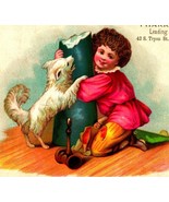 Victorian Trade Card Child Dog Toys Pharr &amp; Long Clothiers Charlotte NC M10 - $37.57