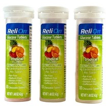 ReliOn Glucose Tablets, Tropical Fruit Flavor, 10 ct tube (Pack of 3) - £8.06 GBP