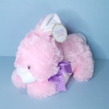 Easter Bunny Rabbit Plush White Pink Stuffed Animal 15&quot; Long Purple Bow NEW - £19.46 GBP
