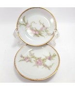 Wm Guerin Butter Pats 3.125&quot; Set of 2 Salts Limoges White Pink Floral Go... - £12.37 GBP