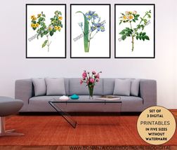 Watercolour Botanical Printable Wall Art in a Set of 3 Floral Wall Hangi... - £9.47 GBP