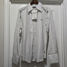 VTG Fender Rock &amp; Roll Religion Mens  Long-Sleeved Shirt White Black STRIPED NWT - £73.17 GBP