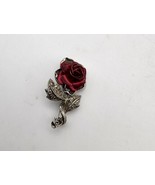 Vintage Beautiful Dark Red Rose And Marcasite Pin Silver Tone 1.5” Lapel... - $284.64 MXN