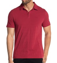 John Varvatos Men&#39;s Short Sleeve Textured Fabric Stripe Polo Shirt Scarlet XL - £25.26 GBP