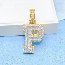 3Ct Round Lab-Created Diamond Men&#39;s &quot;P&quot; Letter Pendant 14k Two Tone Gold Plated - £228.65 GBP