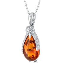 Sterling Silver Baltic Amber Penguin Pendant Necklace - £84.72 GBP