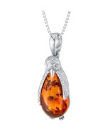 Sterling Silver Baltic Amber Penguin Pendant Necklace - €90,94 EUR