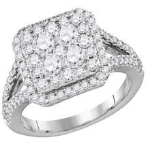 14k White Gold Round Diamond Cluster Bridal Wedding Engagement Ring 1-1/2 Ctw - £1,758.58 GBP