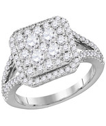 14k White Gold Round Diamond Cluster Bridal Wedding Engagement Ring 1-1/... - $41,815.09 MXN