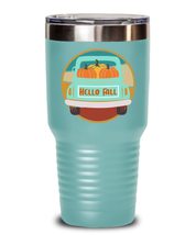 Hello Fall Tumbler Teal Truck Pumpkin Tumbler Fall Season Insulated Travel Mug - $25.43