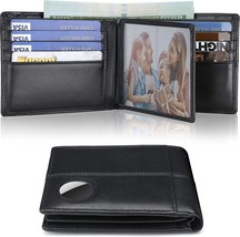 RFID Blocking Genuine Leather Bifold Mens Wallet For AirTag 1 ID Window 16 Card  - £31.45 GBP