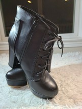Women&#39;s Round Toe Chunky Heel Lace Up Black Platform Boots 40  US - £9.47 GBP