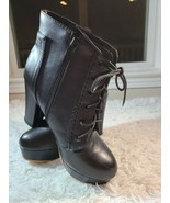 Women&#39;s Round Toe Chunky Heel Lace Up Black Platform Boots 40  US - £9.34 GBP