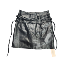 MICAS Womens Black Faux Leather Mini Skirt with Ties Size Large - £22.26 GBP