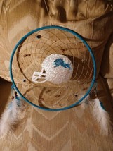 Detroit Lions Dreamcatcher Football NFL Blue Silver 14&quot; Feathers Beads Helmet - £31.06 GBP