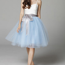 Light Blue Tulle Tutu Skirt Women Plus Size A-line Fluffy Tulle Midi Skirt image 1