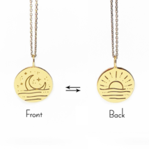 14K 9K Gold Delicate Sun and Moon Reversible 2 Sided Pendant Necklace, 14mm Disc - £165.43 GBP+