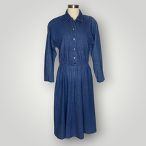 Vintage 1980s Shirt Dress Denim Women&#39;s Large Blue USA Made Brass Buttons L - £34.40 GBP