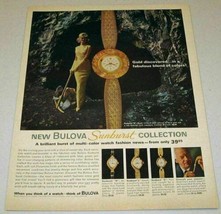 1963 Print Ad Bulova Sunburst Ladies Wrist Watches Pretty Lady in Gold Mine - £8.91 GBP