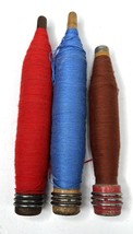 Wrapped Wood Quills, Bobbins Threaded, Textile, lot of 3 - $308.56 MXN