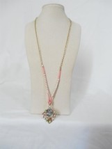 Department Store 27&quot; Gold Tone Pink Cord Multi Stone Pendant Necklace D150 $34 - $16.31