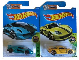 Hot Wheels 2016 HE Exotics Porsche Carrera GT (Yellow) &amp; Lamborghini Sesto Eleme - £34.06 GBP
