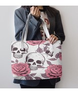 Leather Pink Flower and Skull Bag | Leather Shoulder Tote Bag  - $36.99