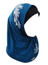 Instant Amira Hijab with Top and Front Daisy Applique Dark Teal - $13.66