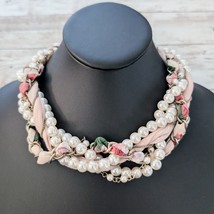 Vintage Necklace Unusual Faux Pearl &amp; Fabric Twist Large Statement - £26.98 GBP