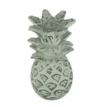 Distressed White Carved Wood Tropical Pineapple Decor Statue - £28.60 GBP