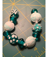 Handmade Turquoise and white glass Lampwork Beads - New - £25.80 GBP